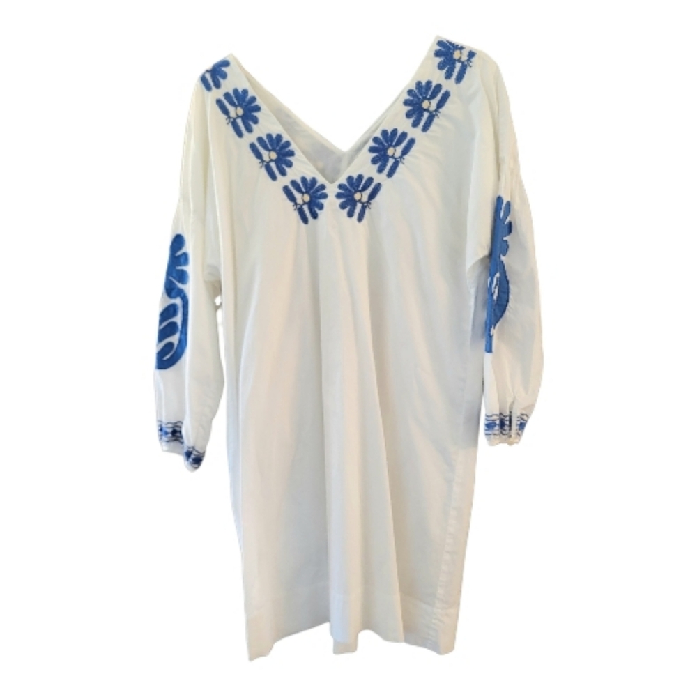 Madewell White and Blue Embroidered Bianca Dress - Size M - Picture 2 of 6